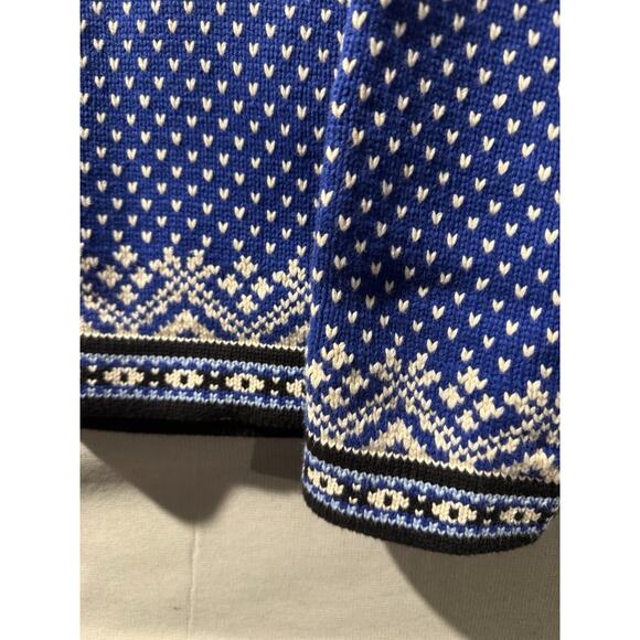 Vintage LL Bean Sweater Women XL Blue Fair Isle Cotton Australia Ski Birds Eye - Picture 2 of 8